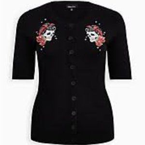 Torrid Retro Crop Cardigan w/ Floral Skull